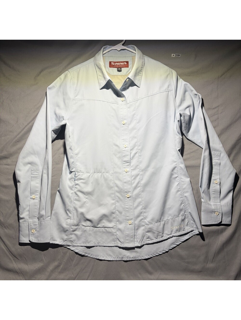 Simms Long Sleeve Fly Fishing Shirt Mens Small Teal Blue Vented Zipper Pocket